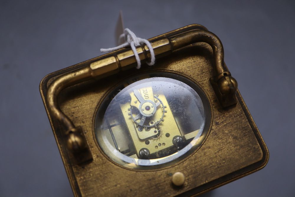 An early 20th century lacquered brass carriage timepiece, height 12cm